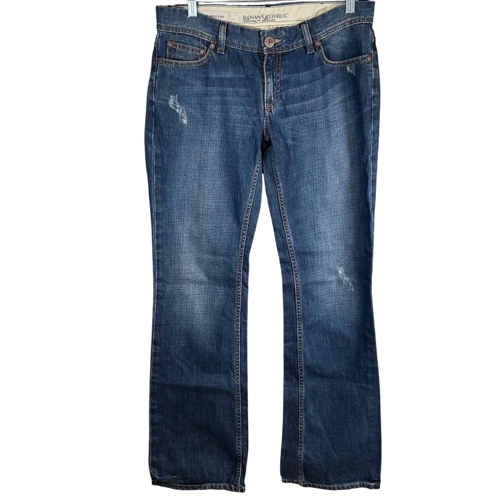 Banana Republic Premium Denim Low Rise Bootcut Jeans Distressed Blue Size 8